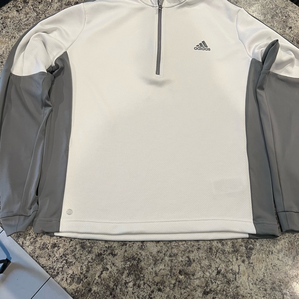 Adidas White and Gray Textured Pullover